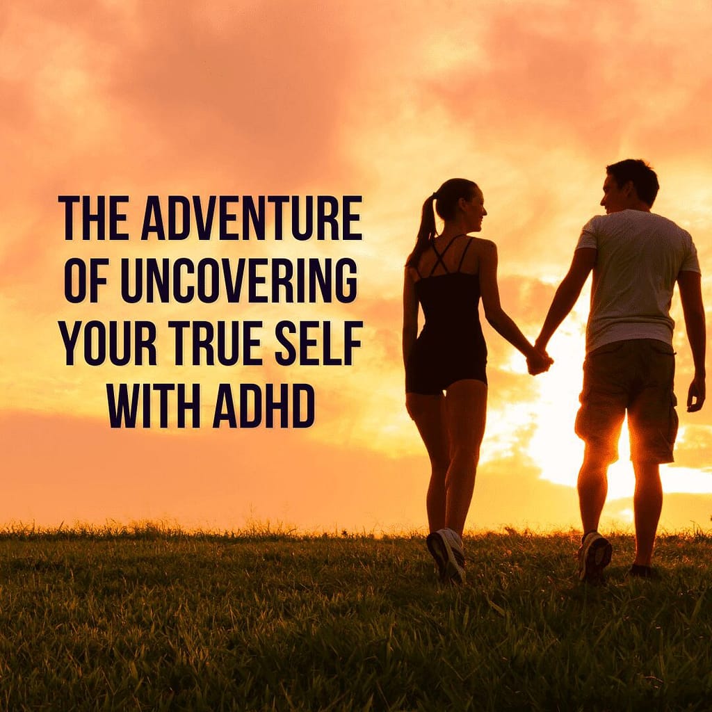 Couple holding hands at sunset with text