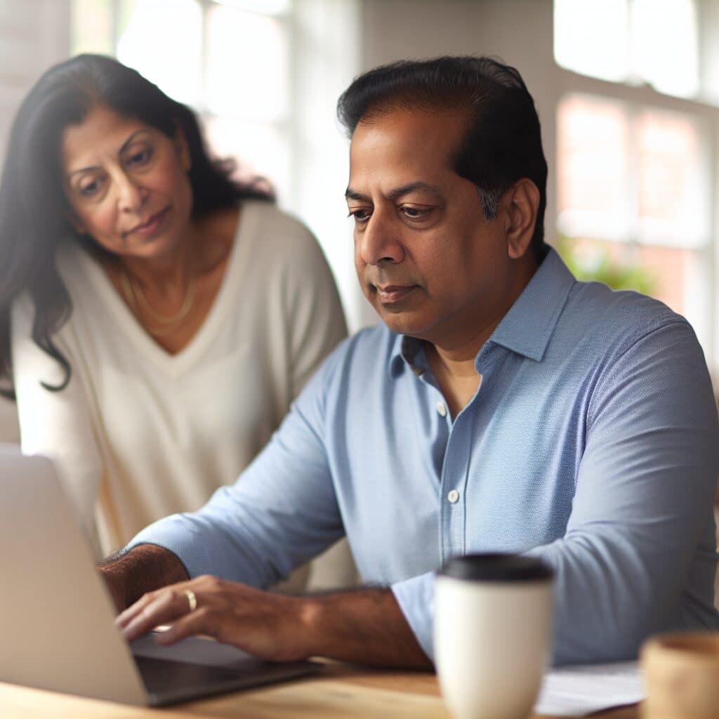 a man and woman looking at a laptop ADHD spouse burnout