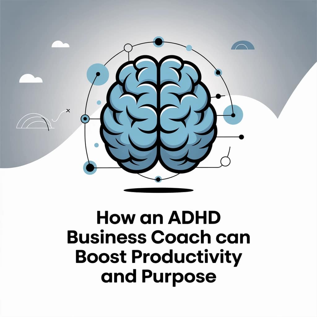 a blue brain with circles and dots around it adhd business coach