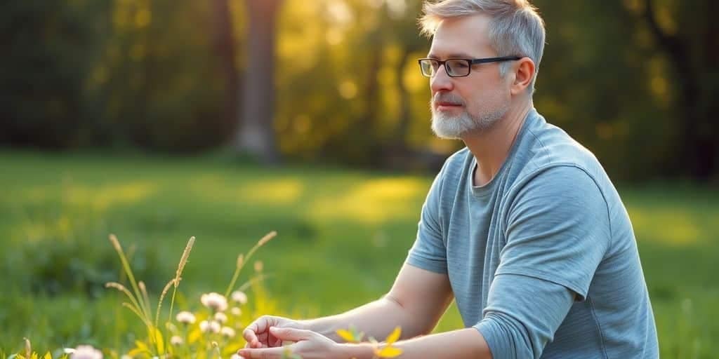 Adult in nature, embodying calm and focus.