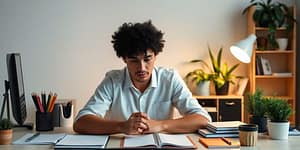 Man focusing at work in home office