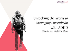 Person walking with ADHD management tips text - Philanthropeak Coaching Person walking with ADHD management tips text